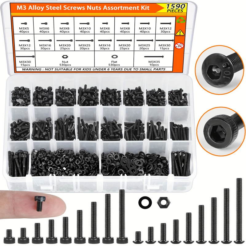 1590 ชิ้น M3 สกรู Assortment K - Nuts Mix บทวิจารณ์และราคา
